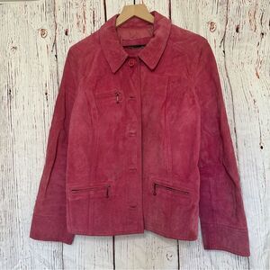 i.e. Relaxed Real Leather Suede Jacket in Berry Pink